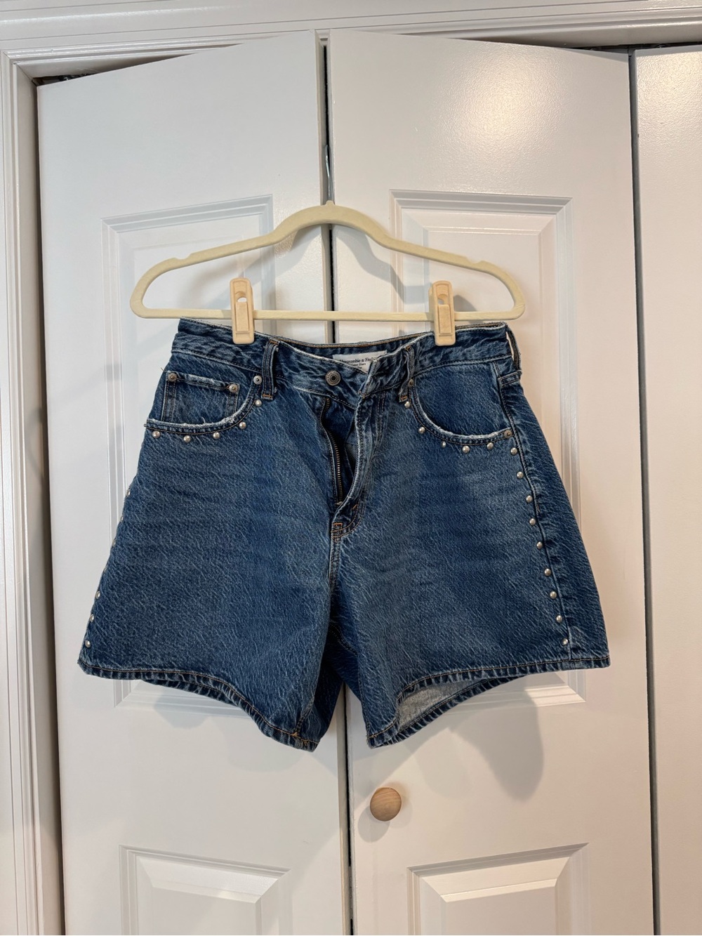 Abercrombie & Fitch Blue Studded High-Rise Jean Shorts